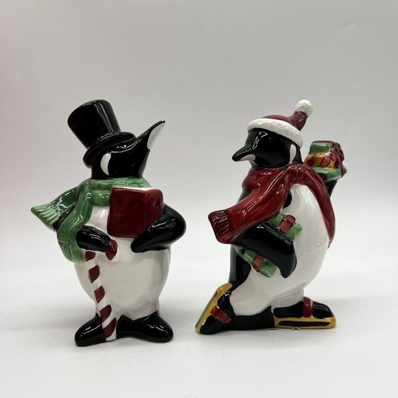 Winter Holiday Christmas Penguins Iceskating Salt and Pepper Shaker Set - Picture 2 of 5